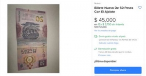 Venden nuevos billetes de $50 hasta en 45 mil pesos