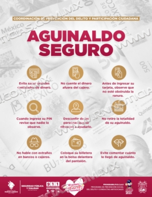 EXHORTA MUNICIPIO  A  EXTREMAR MEDIDAS DE SEGURIDAD  CON “AGUINALDO SEGURO”