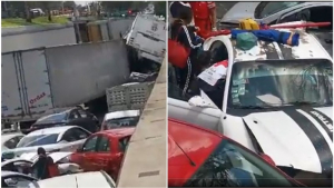 Tráiler sin frenos en Querétaro provoca carambola de 23 autos