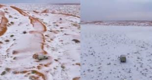 Desierto en Arabia Saudita se cubre de hielo