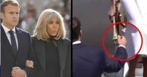 Emmanuel Macron es ignorado por su esposa al bajar del avi&oacute;n en Reino Unido