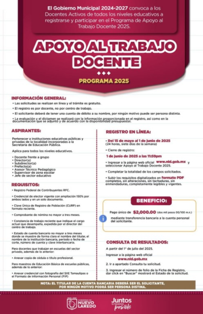 GOBIERNO MUNICIPAL MANTIENE ABIERTO REGISTRO PARA PROGRAMA DE &lsquo;APOYO AL TRABAJO DOCENTE&rsquo;