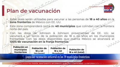 VIDEO Anuncian vacunación anticovid en los 39 municipios fronterizos