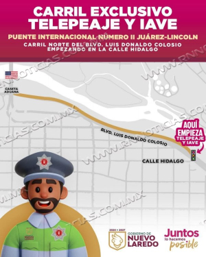 *HABILITAN CARRIL EXCLUSIVO PARA TELEPEAJE EN EL PUENTE INTERNACIONAL II*