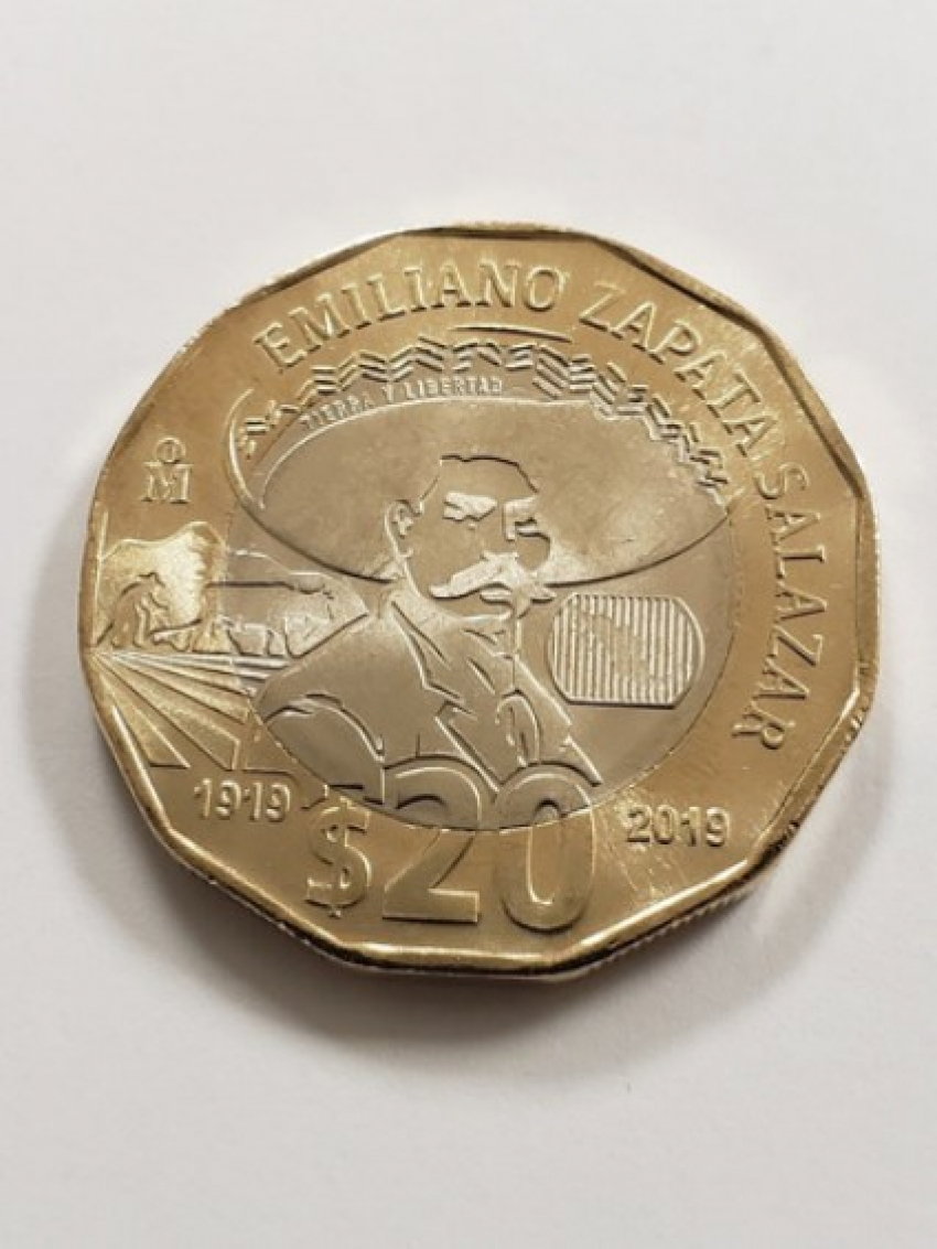 Moneda de 20 pesos con imagen de Emiliano Zapata se vende hasta en 95 mil
