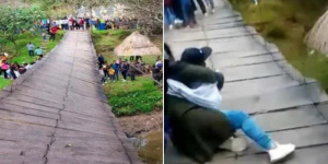 Colapsa puente colgante con turistas en Chiapas
