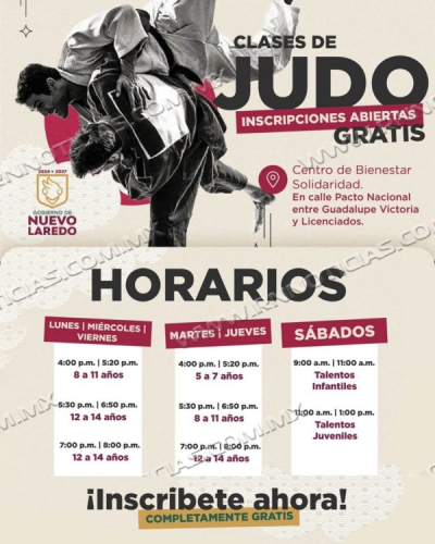 OFRECE GOBIERNO MUNICIPAL CLASES DE JUDO GRATIS PARA NI&Ntilde;AS, NI&Ntilde;OS Y ADOLESCENTES EN EL CENTRO DE BIENESTAR SOLIDARIDAD.