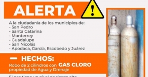 Alerta por robo de 2 cilindros con gas cloro en Nuevo León